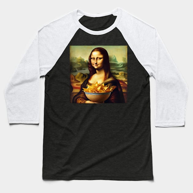 Mona Lisa Tortilla Chip Feast Tee - National Tortilla Chip Day Baseball T-Shirt by Edd Paint Something
